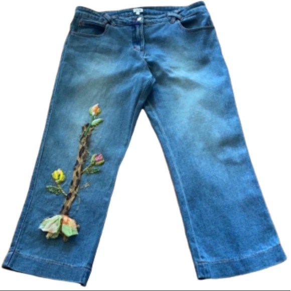 Cache embroidered floral animal Capri denim jeans - Picture 1 of 7